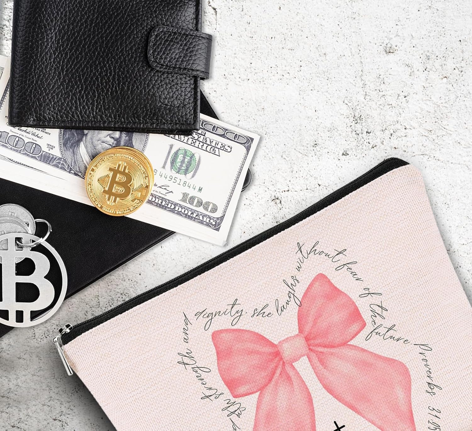 Christian Pink Bow Makeup Bag,Christian Gifts Cosmetic Bag Aesthetic,Inspirational Travel Toiletry Pouch Gift for Teen Girls Women,Birthday Christmas Gift for Bestie Daughter